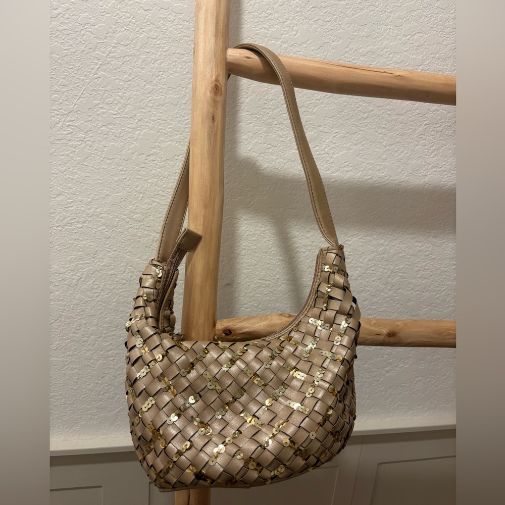 Y2K Relic Gold Tan Shoulder Bag | Slouch Sequin Retro Purse